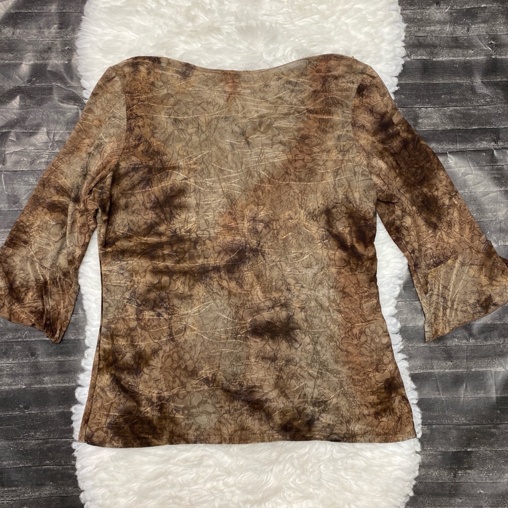 DRESSBARN BOHO BROWN ABSTRACT PRINT BELL SLEEVE Y2K FESTIVAL ROMANTIC - Picture 9 of 9